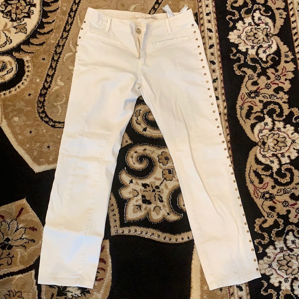 Zara studded cream cropped jeans